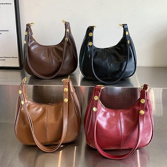 Slouchy PU Leather Tote Crossbody Hobo Bag for Women Casual Small Handbag - Picture 7 of 7